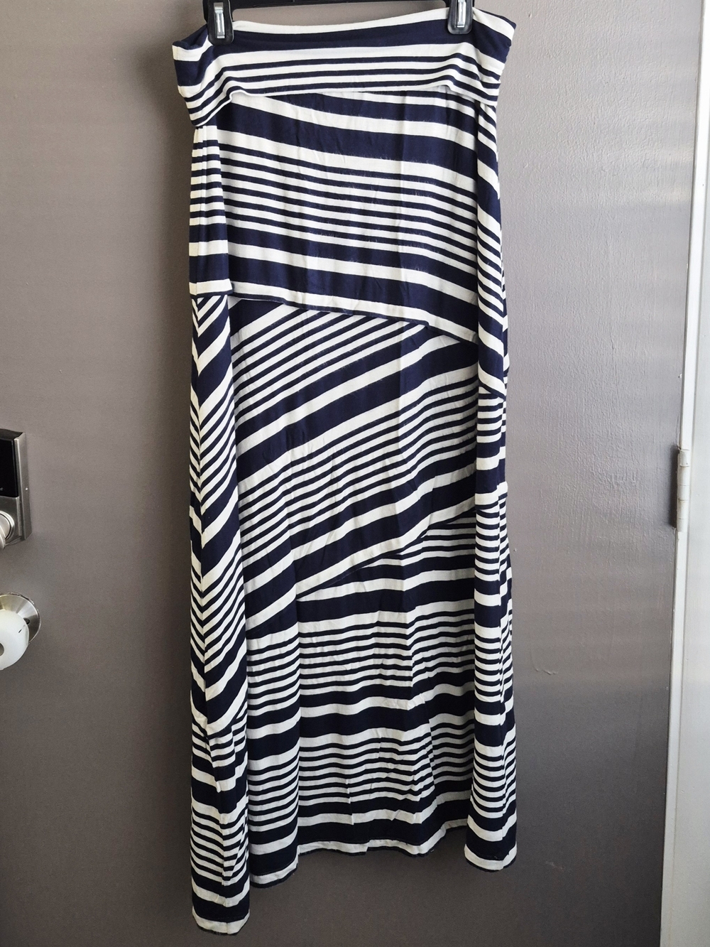 Navy & White Striped Maxi Skirt